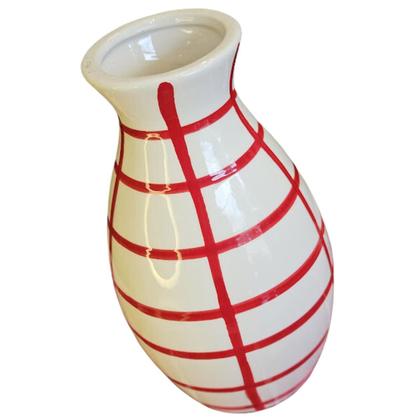 Imagem de Vaso Cerâmica Vermelho Listrado P/ FLores E Arranjos 10x18Cm