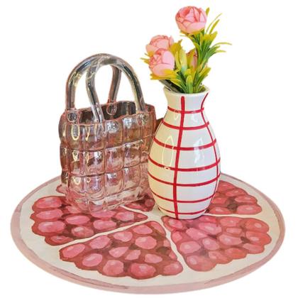 Imagem de Vaso Cerâmica Vermelho Listrado P/ FLores E Arranjos 10x18Cm