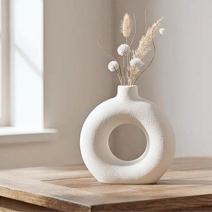 Imagem de Vaso Circular Decorativo Redondo Branco Cerâmica Moderno