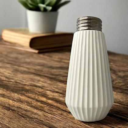 Imagem de Vaso de Cerâmica Branco 23cm Canelado Decorativo Sala Mesa 