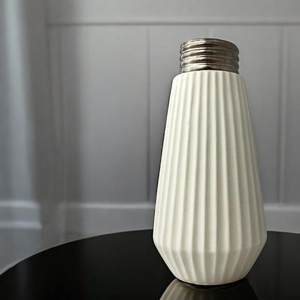 Imagem de Vaso de Cerâmica Branco 23cm Canelado Decorativo Sala Mesa 