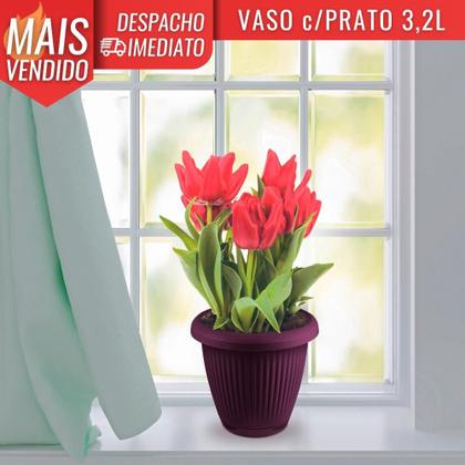 Imagem de Vaso de Flor Plástico Médio c/Prato 3,2 Litros Moderno Decorativo