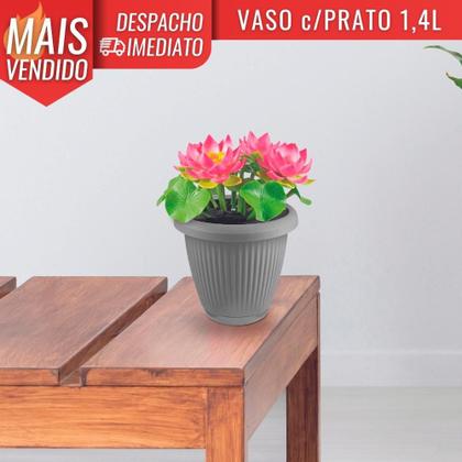 Imagem de Vaso de Flor Plástico Pequeno c/Prato 1,4 Litros Moderno Decorativo