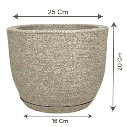 Imagem de Vaso de planta decorativo cone redondo textura grafiato com prato 25x20