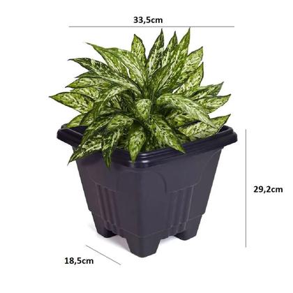 Imagem de Vaso de planta quadrado grande 16,5 litros floreira jardim decorativo cachepot cone plastico horta casa preto