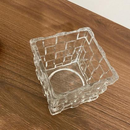 Imagem de Vaso de Vidro Castiçal Porta Vela Cristal Quadrado Decoração