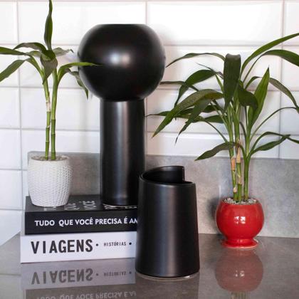 Imagem de Vaso Decorativo Cilíndrico Em Cerâmica Preto 32,5x16x16 Cm - D'Rossi