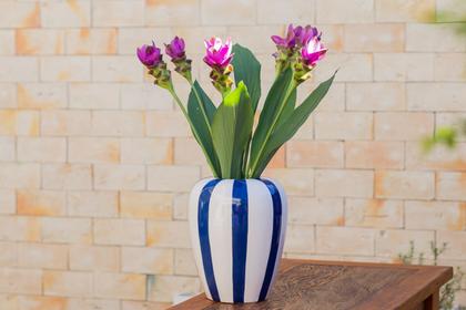 Imagem de Vaso Decorativo Listrado em Cerâmica Moldado e Pintado a Mão