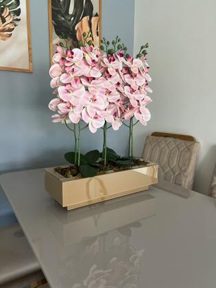 Imagem de Vaso Dourado Espelho Vidro Flores Decoração Luxo