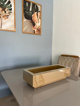 Imagem de Vaso Dourado Espelho Vidro Flores Decoração Luxo