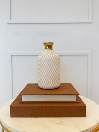 Imagem de Vaso Em Cerâmica Dourado E Branco GG - Mart