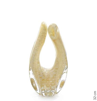 Imagem de Vaso Em Cristal Murano Pérola Com Ouro São Marcos 32x15x13cm