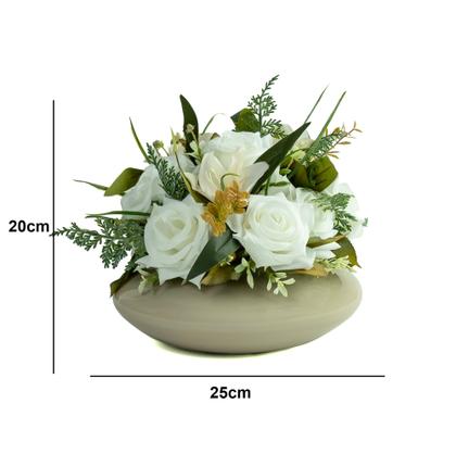 Imagem de Vaso Flor Buquê Rosas Artificial Decoração Centro de Mesa