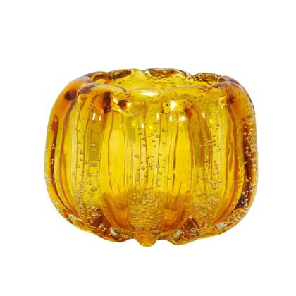 Imagem de Vaso Murano Italiano Redondo Ambar Finos Lapidados Luxuoso