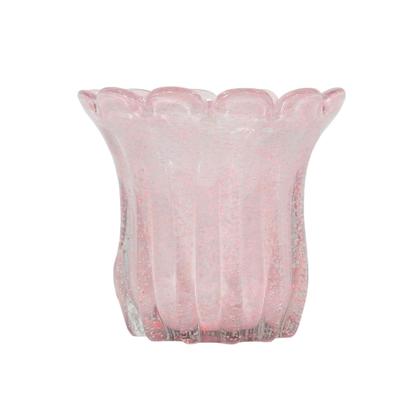 Imagem de Vaso Murano Italiano Redondo Rosa Fino Ondulado Redondo