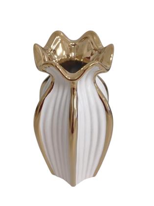 Imagem de Vaso Porcelana 9x9x18cm Branco com Dourado