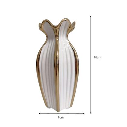 Imagem de Vaso Porcelana 9x9x18cm Branco com Dourado