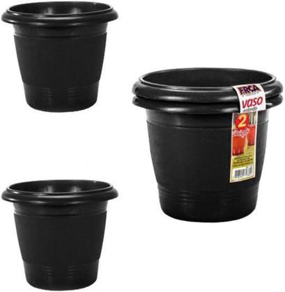 Imagem de Vaso Redondo Jardim Plantas Preto Kit com 2 700ml 10,5x12,5cm de Diametro de Plastico