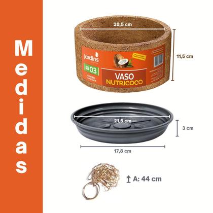 Imagem de Vaso Redondo Pendurar Nutricoco Suspenso Kit Completo N3