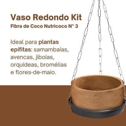 Imagem de Vaso Redondo Pendurar Nutricoco Suspenso Kit Completo N3