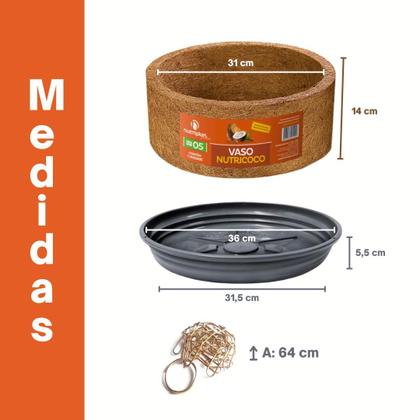 Imagem de Vaso Redondo Pendurar Nutricoco Suspenso Kit Completo N5