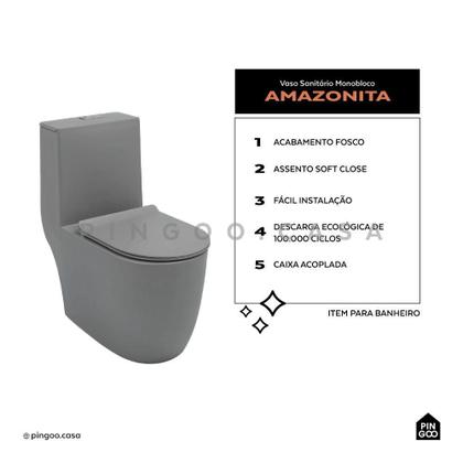 Imagem de Vaso Sanitário Monobloco Amazonita Pingoo.casa - Cinza