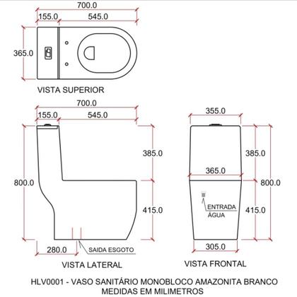 Imagem de Vaso sanitário Monobloco Amazonita Pingoo.casa - Preto Fosco