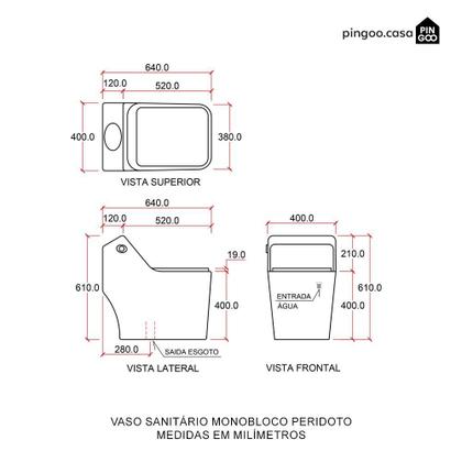 Imagem de Vaso Sanitário Monobloco Caixa Acoplada Peridoto Pingoo.casa - Branco