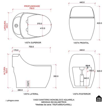 Imagem de Vaso Sanitário Monobloco Caixa Acoplada Privada Aquarela Pingoo.casa - Branco