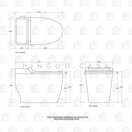 Imagem de Vaso Sanitário Monobloco Caixa Acoplada Privada Bidê Celestita Pingoo.casa - Preto