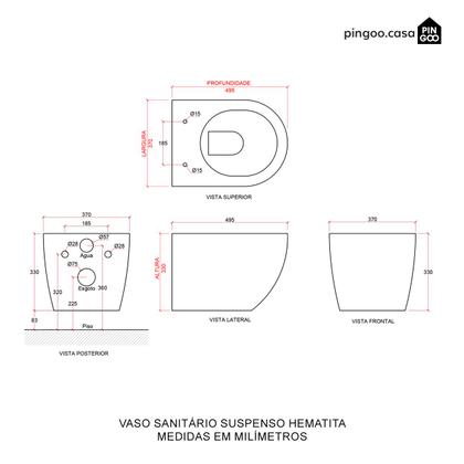Imagem de Vaso Sanitário Suspenso Saída Horizontal Hematita Pingoo.casa - Branco