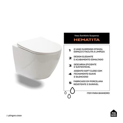 Imagem de Vaso Sanitário Suspenso Saída Horizontal Hematita Pingoo.casa - Branco