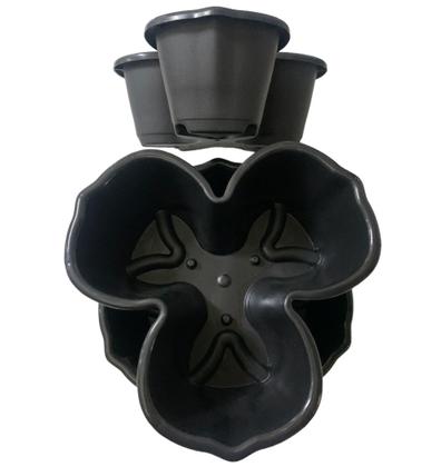 Imagem de Vaso Tacho Trevo Pétalas 3 Peças Empilháveis 1 Litro Preto