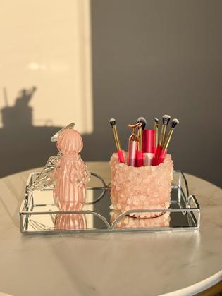 Imagem de Vaso Versátil Em Pedra Quartzo Rosa Rolado P - 8,5cm