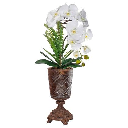 Imagem de Vaso Vidro Pedestal Resina Marrom Arranjo De Orquídea Branca