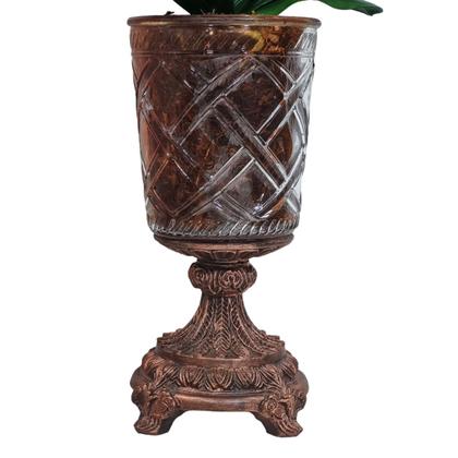 Imagem de Vaso Vidro Pedestal Resina Marrom Arranjo De Orquídea Branca