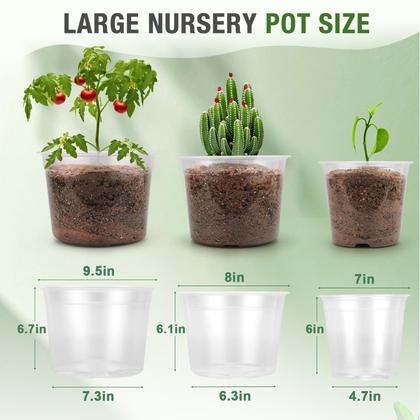 Imagem de Vasos de berçário transparentes Planter FUOAUYK 7"/8"/9", pacote com 9