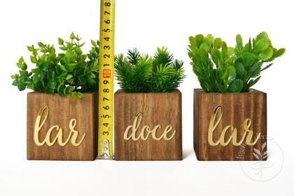 Imagem de Vasos Decorativos Com Planta Artificial Frase Lar Doce Lar Decoração Sala