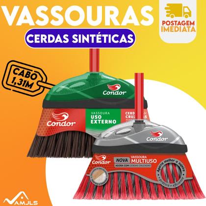 Imagem de Vassoura Multiuso Varre Fácil Com Cabo Cerdas Sintetica Cruzadas Agarra Melhor A Sujeira Condor