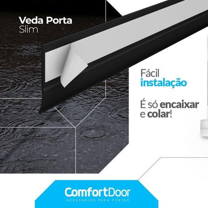 Imagem de Veda Porta Slim 150cm Preto Protetor De Frestas Rodo Silicone Adesivo 3M Comfort Door