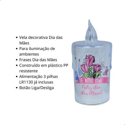 Imagem de Vela Decorativa Led A Pilhas Frases Dia Das Mães Ilumina Decora