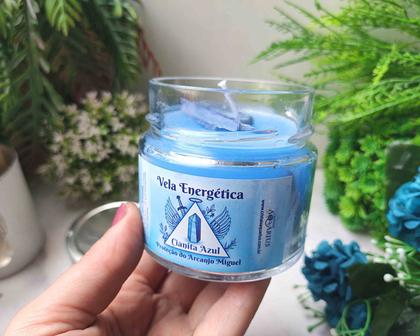 Imagem de Vela do Arcanjo Miguel com Cianita Azul