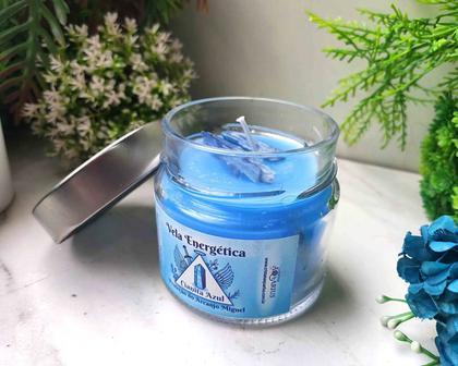 Imagem de Vela do Arcanjo Miguel com Cianita Azul