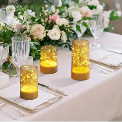 Imagem de Vela LED Fio De Fada Decorativas Cordão de Luz Estilo Retro em Vidro Champanhe HM233