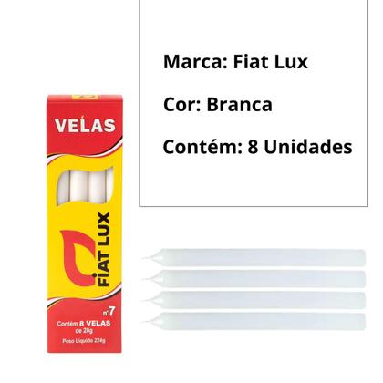 Imagem de  Velas Brancas Nº 7 - 28g Com 8 Unidades - Fiat Lux