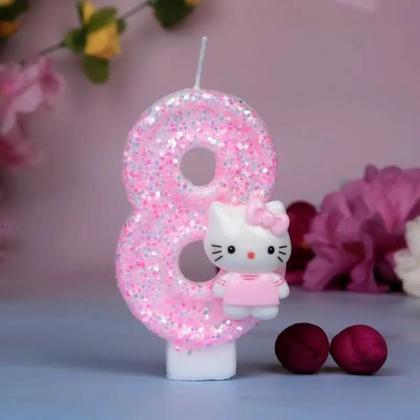 Imagem de Velas Digitais Kawaii Hello Kitty Com Padrão De Desenho Animado Para Decoração De Bolos De