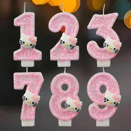 Imagem de Velas Digitais Kawaii Hello Kitty Com Padrão De Desenho Animado Para Decoração De Bolos De