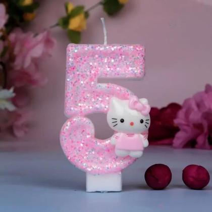 Imagem de Velas Digitais Kawaii Hello Kitty Com Padrão De Desenho Animado Para Decoração De Bolos De