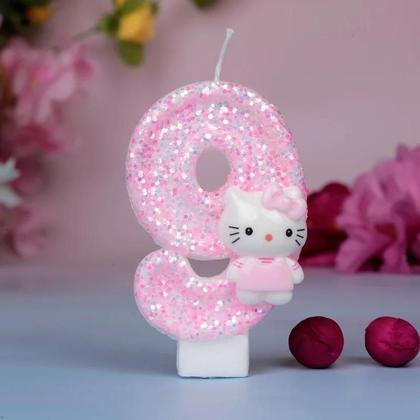 Imagem de Velas Digitais Kawaii Hello Kitty Com Padrão De Desenho Animado Para Decoração De Bolos De