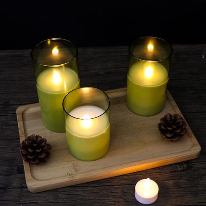 Imagem de Velas LED sem chama GenSwin Green Glass com controle remoto (conjunto de 3)